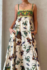 Einzigartiges Swing-Maxikleid mit Taschen und Birdie-Print